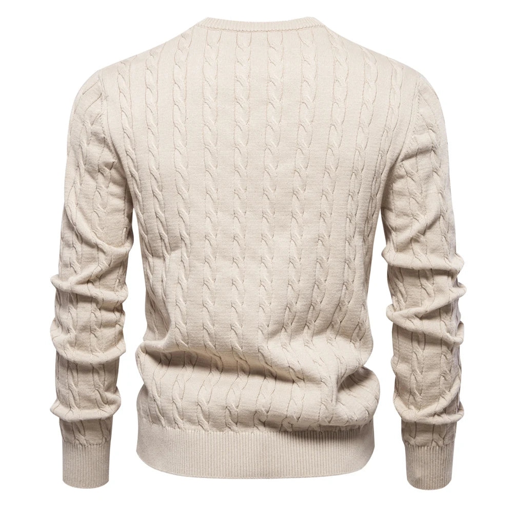 AIOPESON Mens Giraffe Embroidery Cotton Sweaters Round Neck Classic Twist Patterned Pullover Knitted Sweater for Men