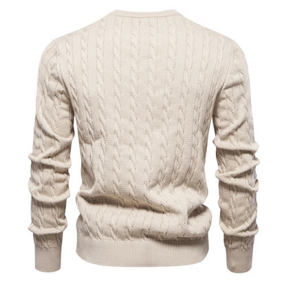 AIOPESON Mens Giraffe Embroidery Cotton Sweaters Round Neck Classic Twist Patterned Pullover Knitted Sweater for Men