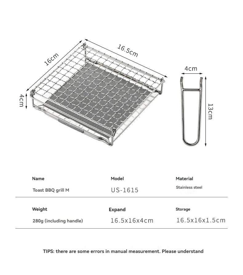 CAMPINGMOON Outdoor Camping 304 Stainless Steel Folding Toast Grill Net, Evenly Baked Card Type Gas Stove Barbecue Net
