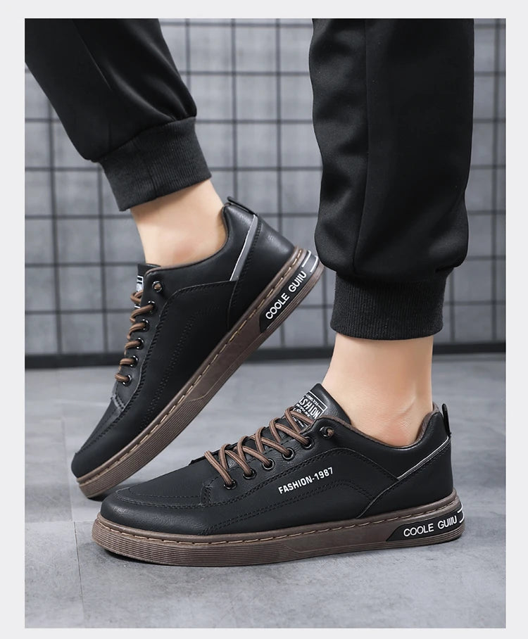 Men's Casual Leather Sneakers Waterproof Vulcanized Shoes Men Comforthable Spring Sneakers Casual Shoes zapatos altos hombre