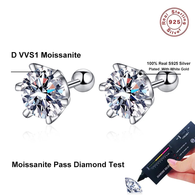 NeeTim 2 Carat Moissanite Stud Earrings for Women – 925 Sterling Silver
