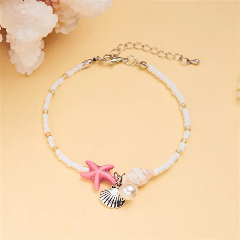 MOONBIFFY Bohemian Shell Bead Bracelet – Women's Ocean Star Turtle Woven