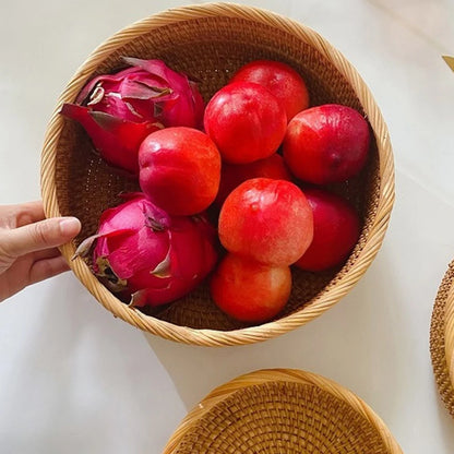 Shunmaii Hand-Woven Rattan Storage Basket – Natural Food Platter & Tray