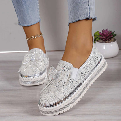 Women'S Sneakers Women'S Fashion Sequin Bow Casual Shoes Slip On Casual Comfortable Shoes лоферы женские
