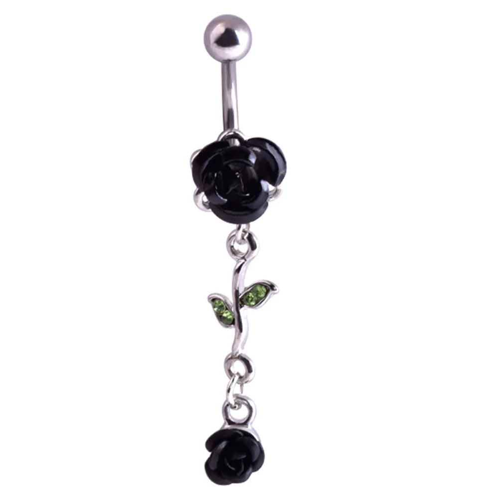 BLUELANS Rhinestone Double Cross Dangle Navel Ring – Surgical Steel Belly Button Piercing