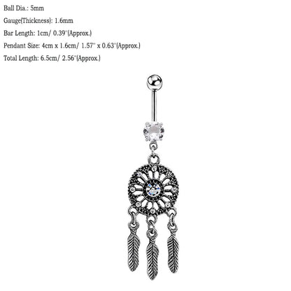 BLUELANS Rhinestone Double Cross Dangle Navel Ring – Surgical Steel Belly Button Piercing