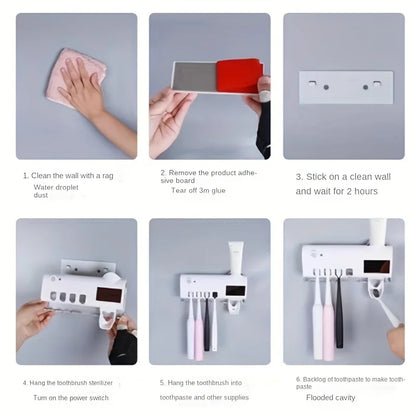 White Smart Toothbrush Holder Auto Dispenser USB Charging Wall Mount Perfect for home and business bathrooms