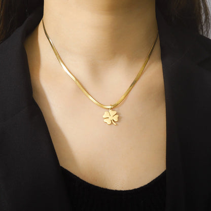 HIPEE Lucky Four-leaf Clover Pendant Necklace – Stainless Steel Snake Chain