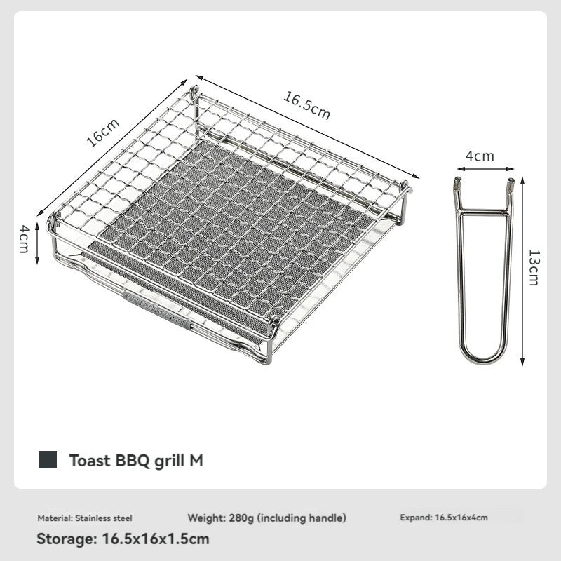 CAMPINGMOON Outdoor Camping 304 Stainless Steel Folding Toast Grill Net, Evenly Baked Card Type Gas Stove Barbecue Net
