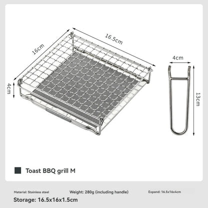CAMPINGMOON Outdoor Camping 304 Stainless Steel Folding Toast Grill Net, Evenly Baked Card Type Gas Stove Barbecue Net