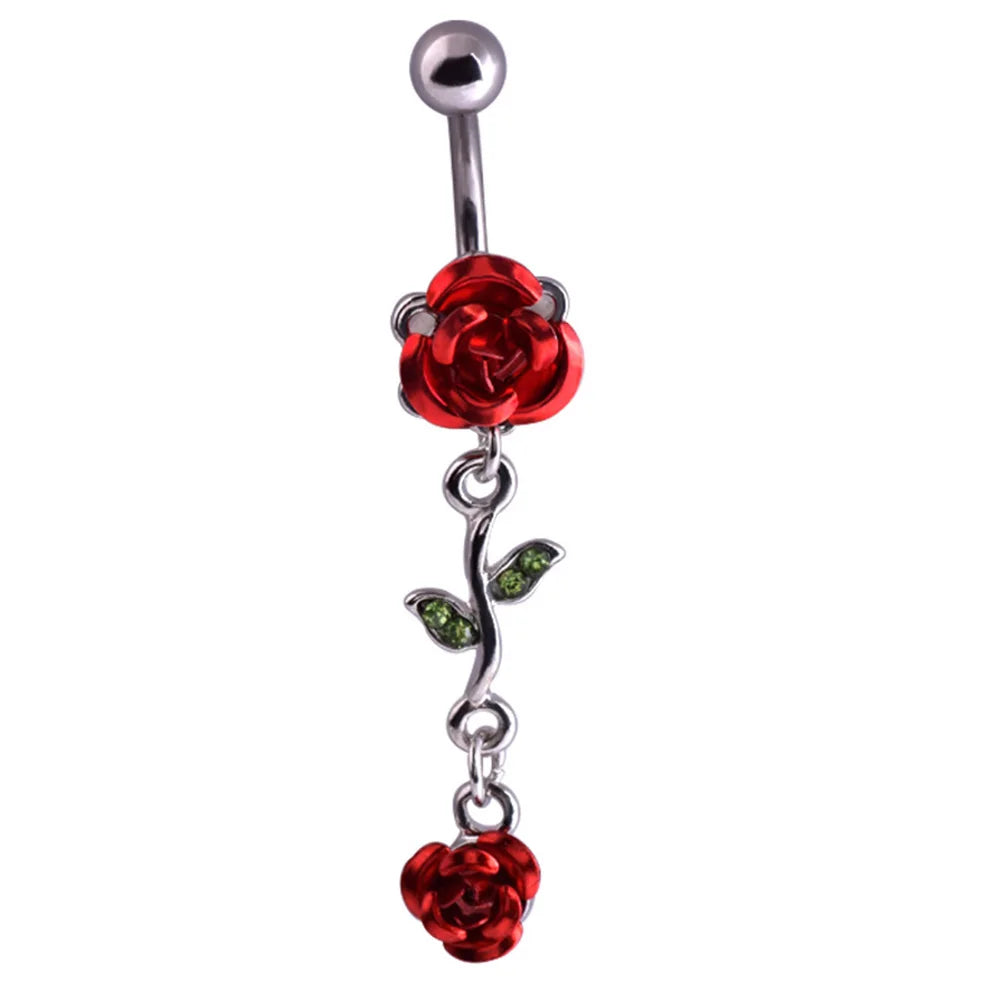 BLUELANS Rhinestone Double Cross Dangle Navel Ring – Surgical Steel Belly Button Piercing