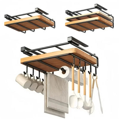 HypeHub Under Cabinet Kitchen Hanging Organizer Rack – Metal Hooks