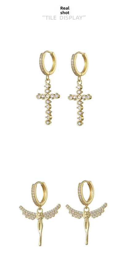 HypeHub Color Diamond Cross Hoop Earrings – American Style Ear Clip