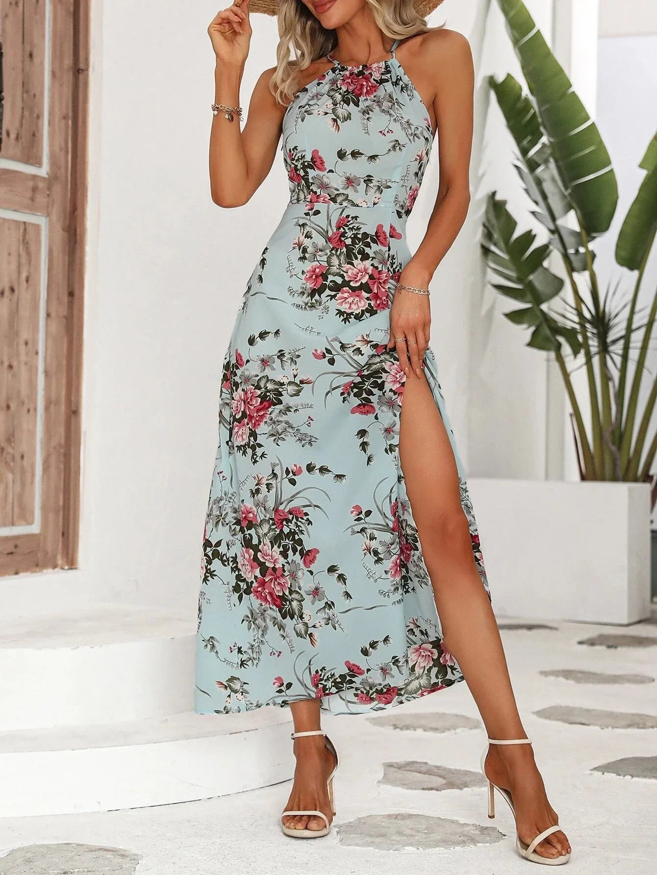 New Hot Sale Of The Season Spring Summer Floral Print Off-Shoulder Maxi Dress Sleeveless Gown Elegant Women's Fashion Long Eveni
