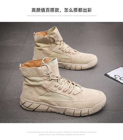 Men Combat Boots Summer Breathable Comfortable Canvas Men Ankle Boots Casual Lightweight Outdoor Jogging Platform Mesh Men Boots