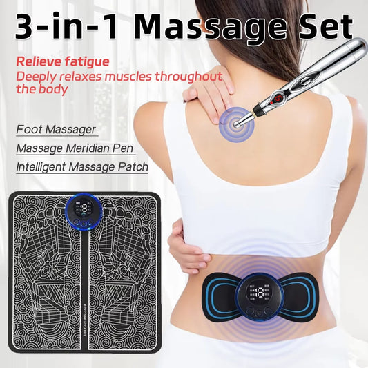 3PCS Home Massager Set EMS Foot Therapy Massager Multi-function Electronic Massage Pen to Relieve Shoulder Neck Waist Back Pain