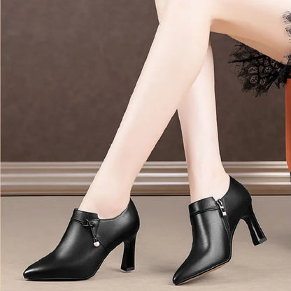 Women Fashion High Quality Brown Stiletto Heel Ankle Boots Lady Casual Black Patent Leather Autumn Shoes