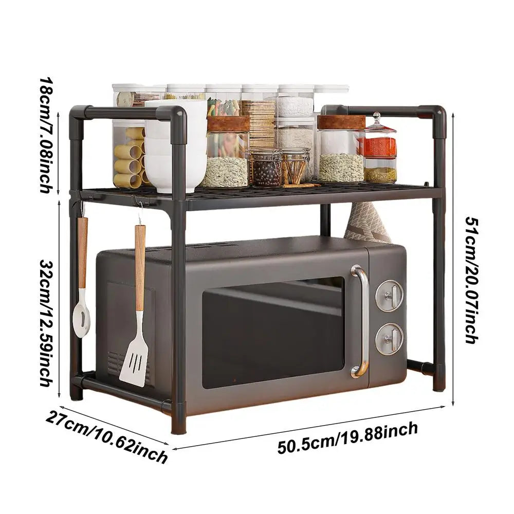 HypeHub Multi-Layer Metal Microwave Oven Rack – Adjustable Kitchen Storage