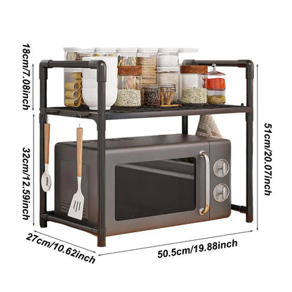 HypeHub Multi-Layer Metal Microwave Oven Rack – Adjustable Kitchen Storage