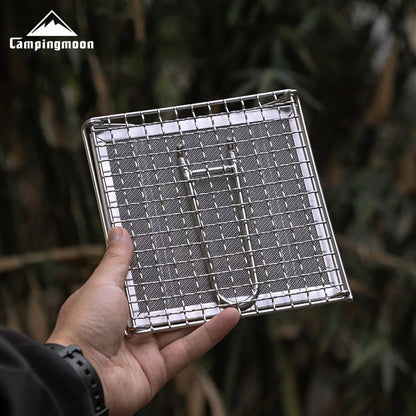 CAMPINGMOON Outdoor Camping 304 Stainless Steel Folding Toast Grill Net, Evenly Baked Card Type Gas Stove Barbecue Net