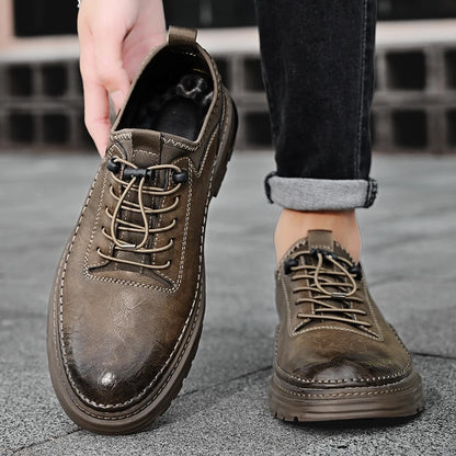 Solid Color Casual Board Shoes Versatile Trendy Sports Sneakers Fashion Lace Up Mens Oxford Shoes Retro Style Male Business Shoe