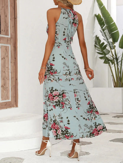 New Hot Sale Of The Season Spring Summer Floral Print Off-Shoulder Maxi Dress Sleeveless Gown Elegant Women's Fashion Long Eveni