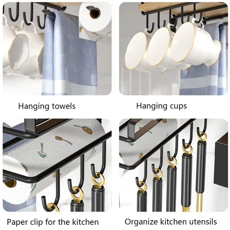 HypeHub Under Cabinet Kitchen Hanging Organizer Rack – Metal Hooks